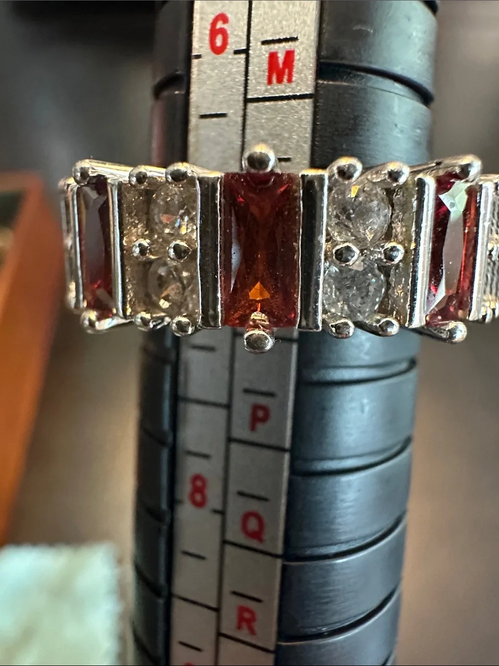 Sterling Silver Garnet and Cubic Zirconia Statement Ring - Red- Size 7